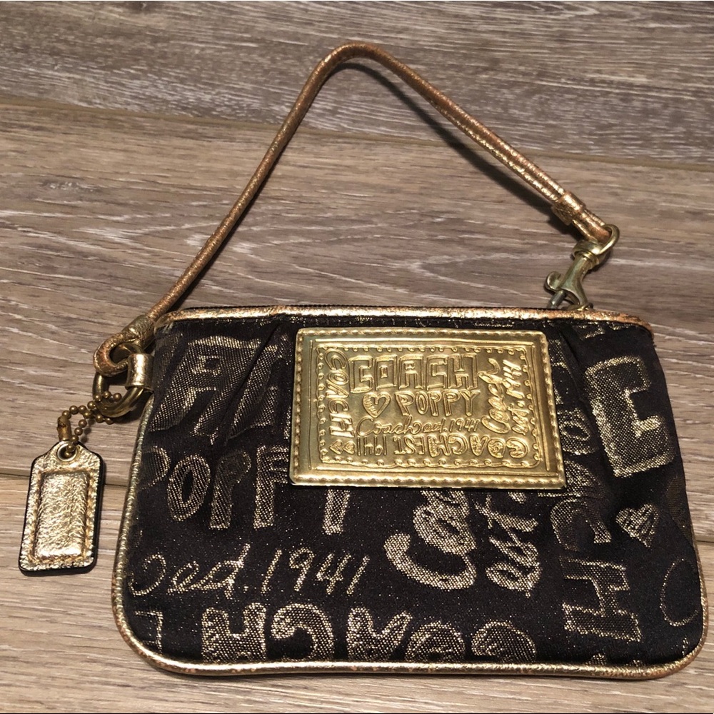 Black/Gold Coach Poppy Wristlet